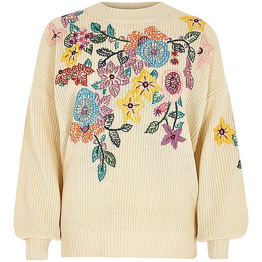 Cream floral embroidered jumper  River Island bezowy  