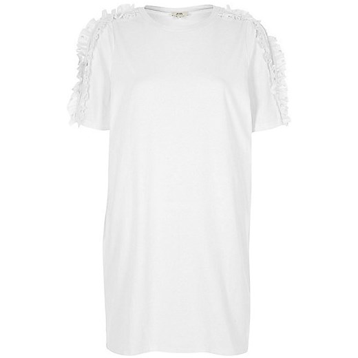 White frill cold shoulder oversized T-shirt  szary River Island  