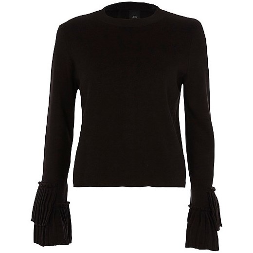 Black high neck pleated sleeve knitted top  River Island czarny  