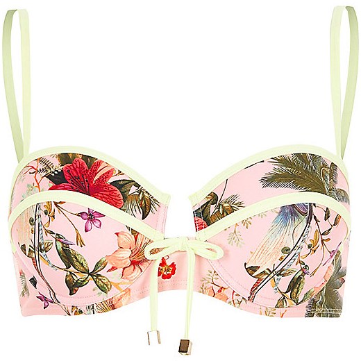 Pink floral print tie side bikini bottoms 