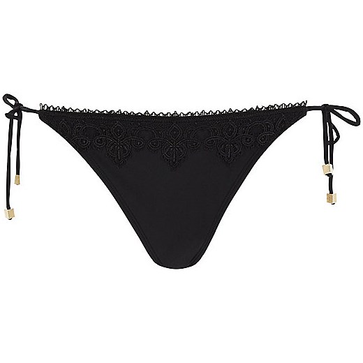 Black lace back longline triangle bikini top 