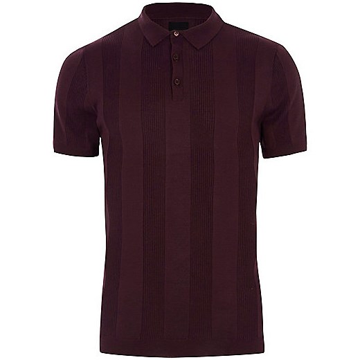 Burgundy rib knit short sleeve polo shirt  River Island czarny  