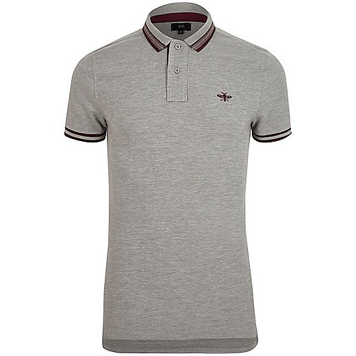 Grey marl muscle fit tipped polo shirt  River Island szary  