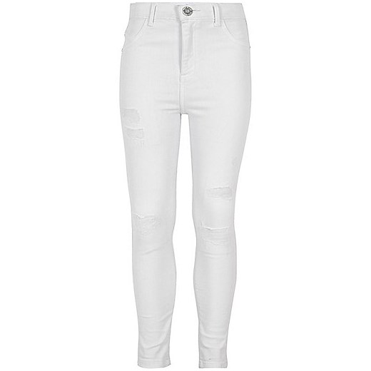 Girls white ripped skinny Molly jeggings  szary River Island  