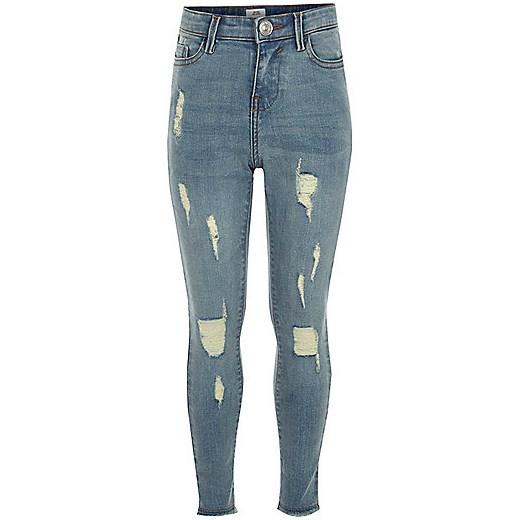 Girls blue Amelie ripped super skinny jeans  River Island szary  