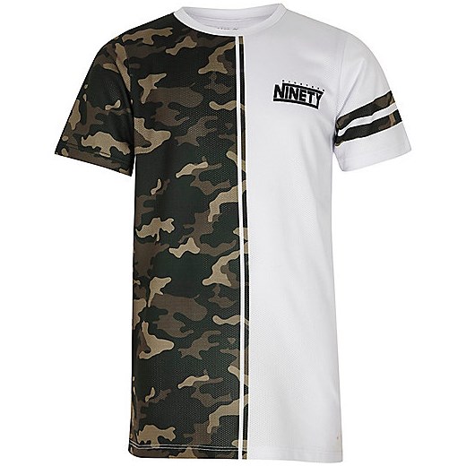 Boys white split camo print 'ninety' T-shirt  szary River Island  