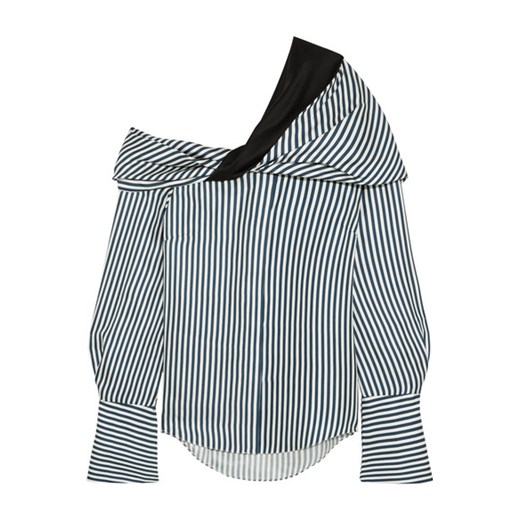 Calla off-the-shoulder striped silk-satin twill top szary   NET-A-PORTER