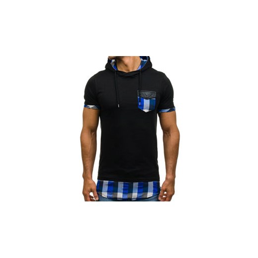 T-shirt męski bez nadruku czarno-niebieski Denley 0479