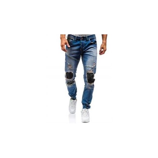 Spodnie jeansowe joggery męskie niebieskie Denley 456