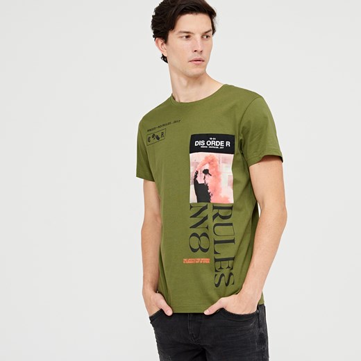 Cropp - T-shirt z nadrukiem - Zielony Cropp zielony XXL 