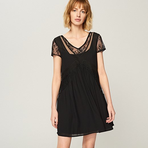 Reserved - Sukienka z koronkowym dekoltem - Czarny czarny Reserved 36 