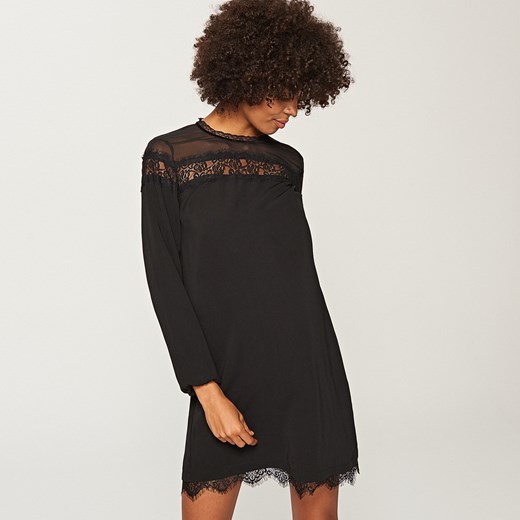 Reserved - Sukienka z koronkowym wykończeniem - Czarny Reserved czarny 38 