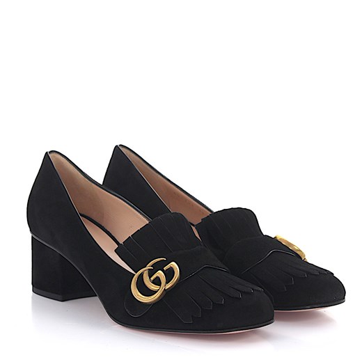 Gucci Czółenka na obcasie zamszowe z frędzlami klamra GG Gucci 36 Budapester.com