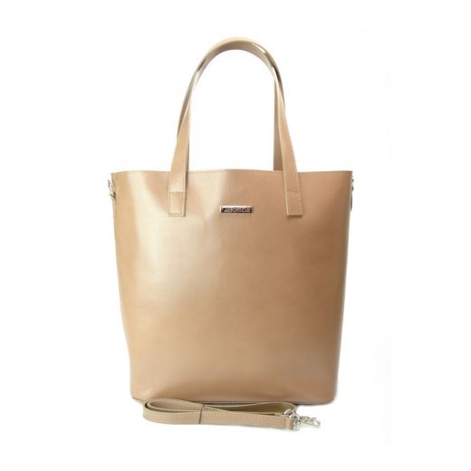 Shopper bag włoska torebka skórzana A4 Beżowa