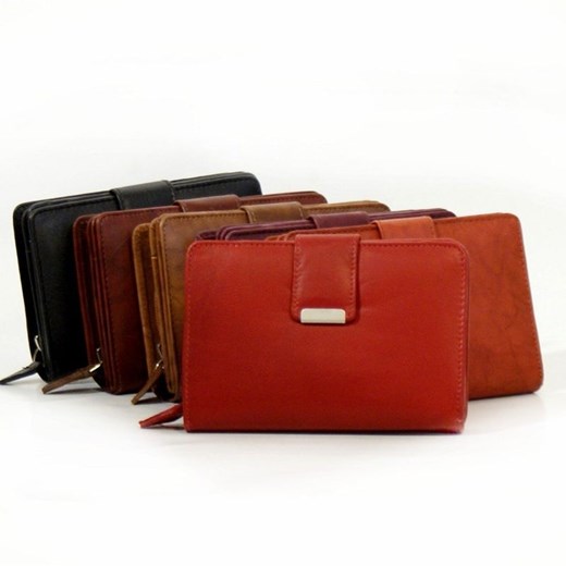 Skórzany portfel damski  - skórzane portfele w 6 kolorach czerwony Abruzzo One Size merg.pl