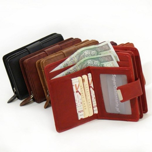 Skórzany portfel damski  - skórzane portfele w 6 kolorach czerwony Abruzzo One Size merg.pl