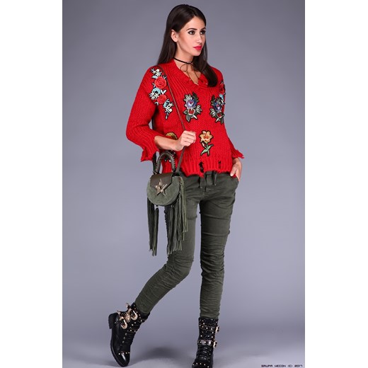MELLY&CO ** Półsportowe Elastyczne Jeansy - Khaki Melly&co czerwony XS LUXURYONLINE