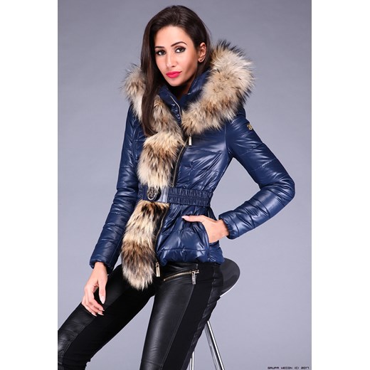 ROBERTA BIAGI ** Pikowana Kurtka + Lisy + Kaptur + Granat Roberta Biagi granatowy S LUXURYONLINE