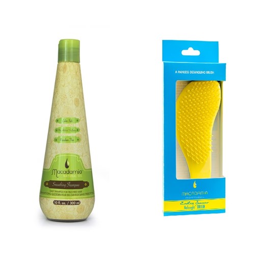 Macadamia Zestaw wygładzający | Endless Summer No Tangle Brush (szczotka żółto-niebieska), Smoothing Shampoo 300ml