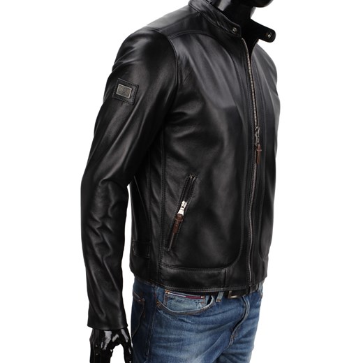 KEN451 - męska kurtka skórzana biker z czarnej skóry naturalnej DORJAN