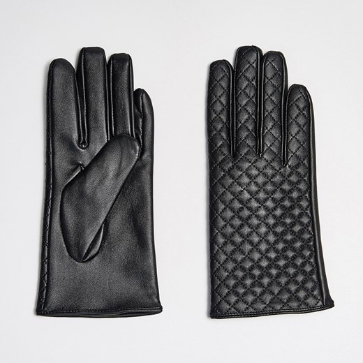 Sinsay - Pikowane rękawiczki z eko skóry - Czarny szary Sinsay M/L 