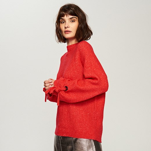 Reserved - Sweter z wiązaniami przy rękawach - Czerwony Reserved pomaranczowy M 