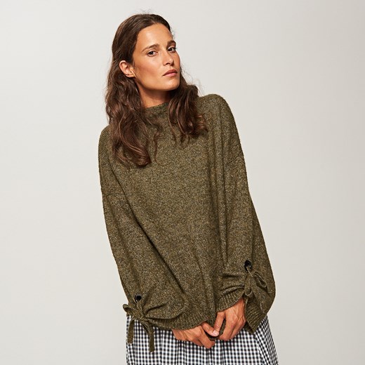 Reserved - Sweter z wiązaniami przy rękawach - Zielony Reserved zielony M 