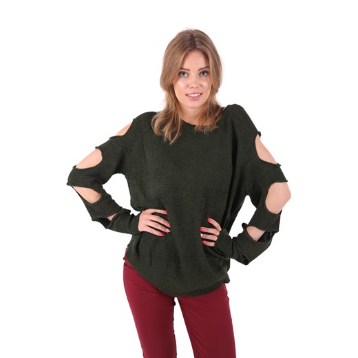 Sweter z rozcięcami na rękawach OMBI zielony Exit czarny One Size MODOLINE.PL