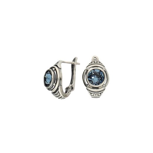 Srebrne oksydowane kolczyki z kryształem Swarovskiego K3 1882 Denim Blue Polcarat Design bialy  