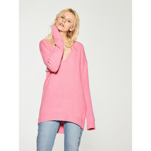 House - Długi sweter z głębokim dekoltem - Różowy House rozowy M/L 