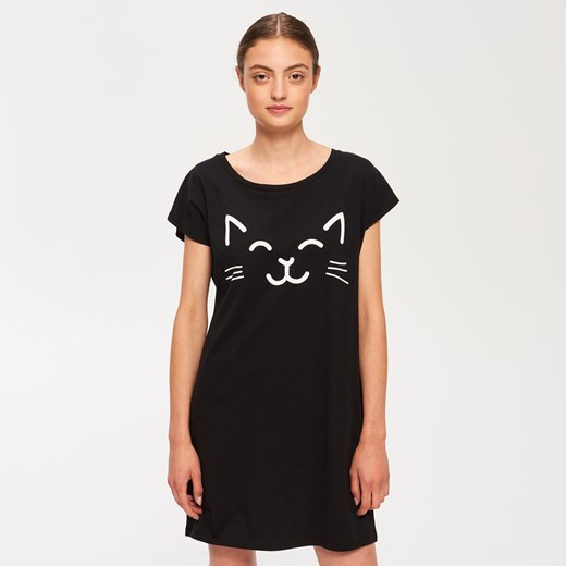 Sinsay - Koszula nocna z kotem - Czarny czarny Sinsay XS 