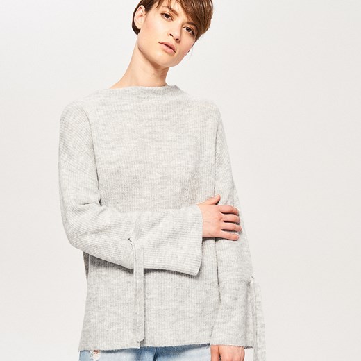 Reserved - Sweter z wiązaniami przy rękawach - Szary bezowy Reserved M 