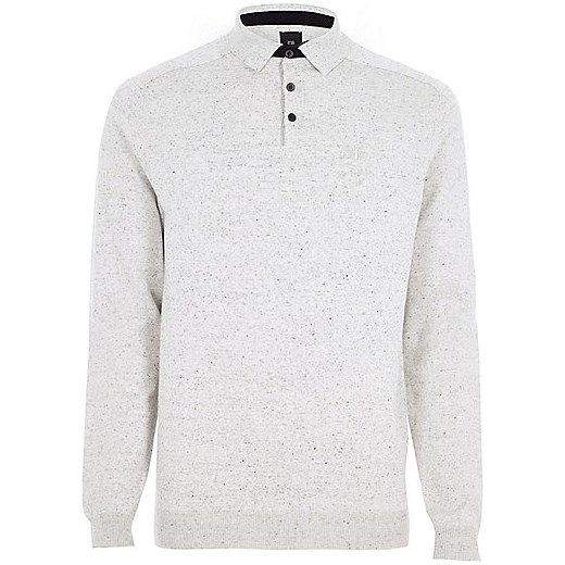 Light grey long sleeve knitted polo shirt  River Island szary  