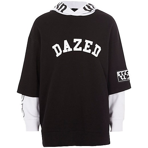 Boys black 'dazed' T-shirt contrast hoodie  czarny River Island  