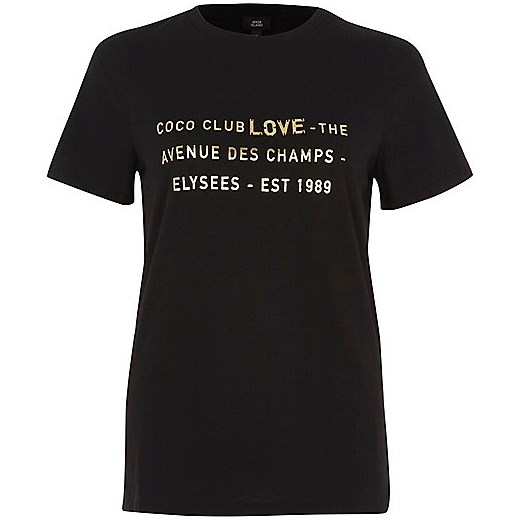 Black 'coco club love' foil print T-shirt  czarny River Island  