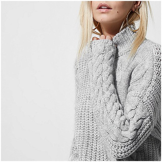 Petite grey high neck cable knit jumper  River Island szary  