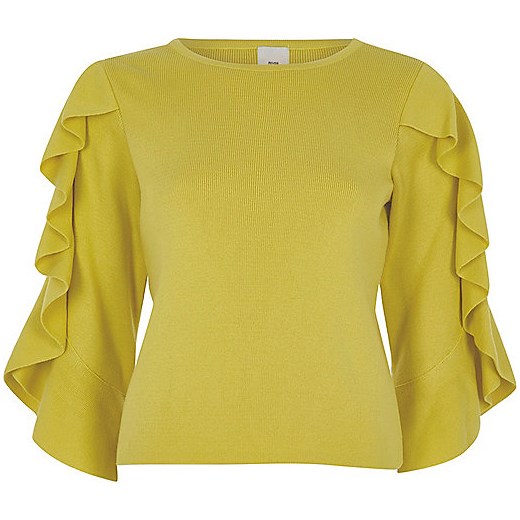 Yellow three quarter frill sleeve knit top  River Island zolty  