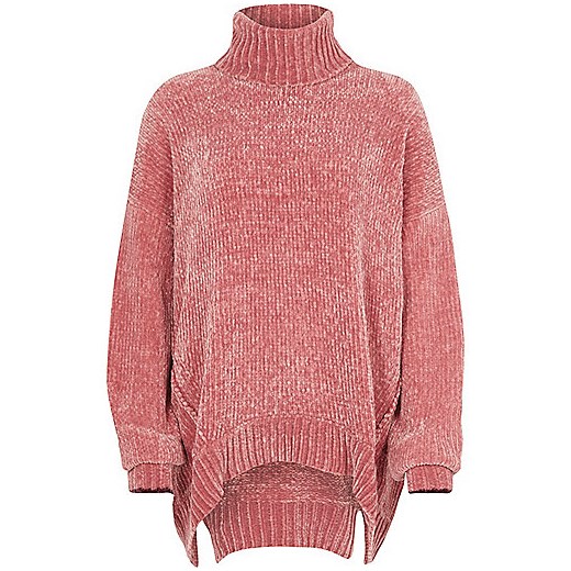 Pink chenille knit oversized roll neck jumper  River Island rozowy  