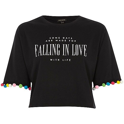 Black ‘falling in love’ cropped T-shirt  czarny River Island  