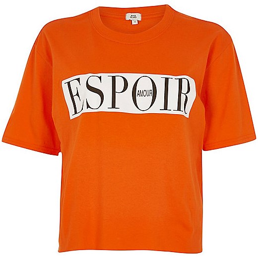 Orange 'espoir' print cropped T-shirt  River Island pomaranczowy  
