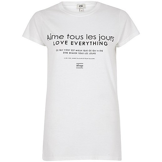 White 'love everything' fitted T-shirt  szary River Island  