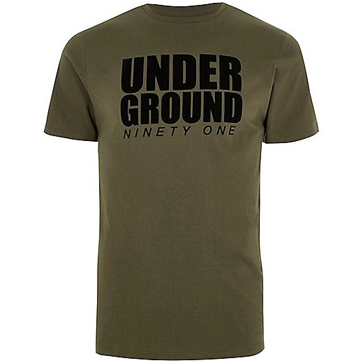 Khaki green 'underground' slim fit T-shirt  River Island szary  