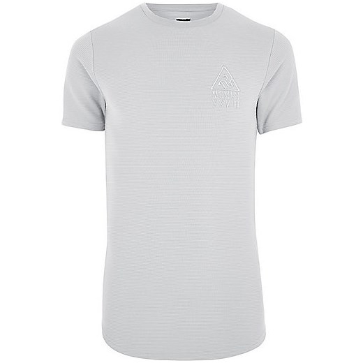 Light grey ribbed muscle fit T-shirt  szary River Island  