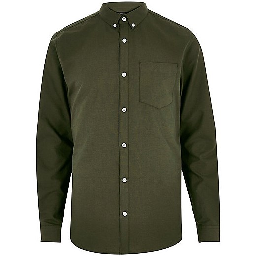 Khaki green long sleeve Oxford shirt  River Island szary  