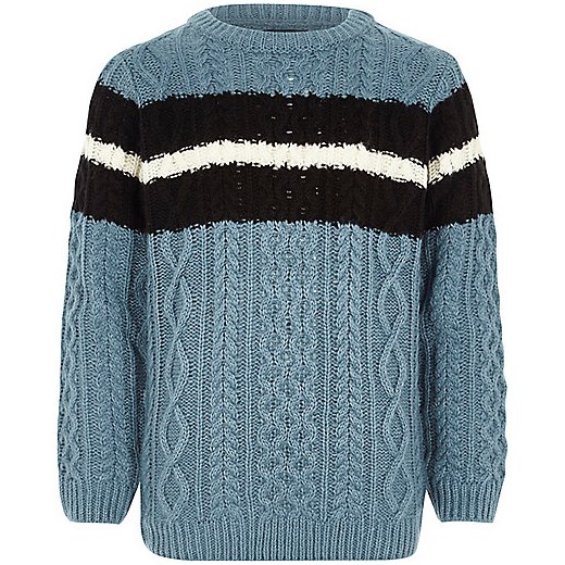 Boys blue cable knit stripe jumper  niebieski River Island  
