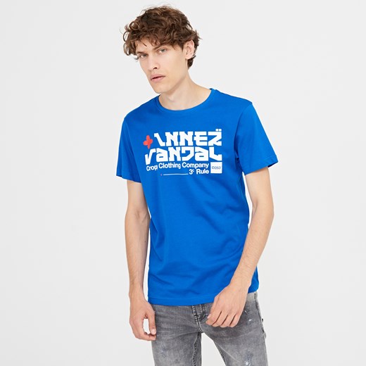 Cropp - T-shirt z nadrukiem - Niebieski niebieski Cropp M 