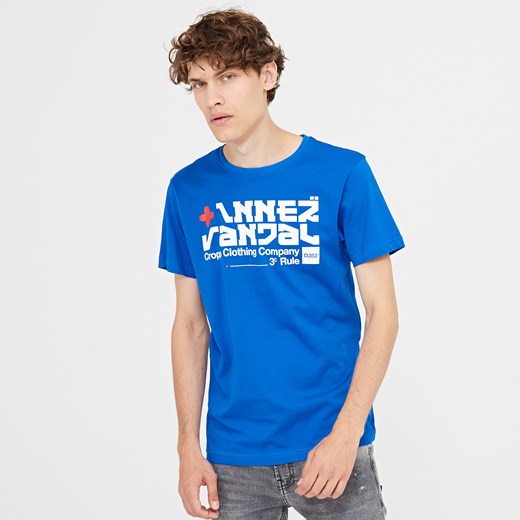Cropp - T-shirt z nadrukiem - Niebieski Cropp niebieski XL 