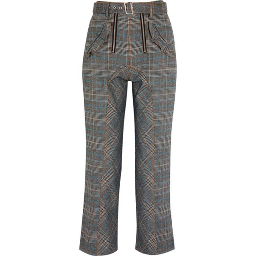 Lexi ruffled Prince of Wales checked woven straight-leg pants  szary  NET-A-PORTER
