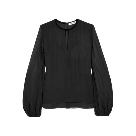 Dante velvet-trimmed pintucked silk-chiffon blouse  czarny  NET-A-PORTER