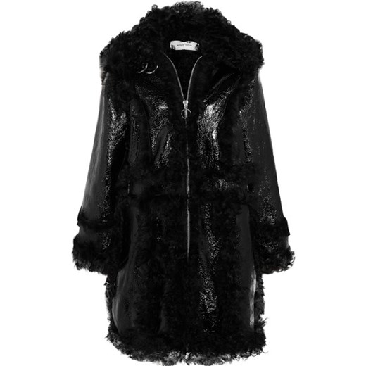 Shearling and crinkled patent-leather coat    NET-A-PORTER
